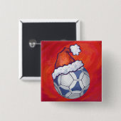 Blauw en wit feestelijk Voetbal op rood Vierkante Button 5,1 Cm (Voorkant /achterkant)