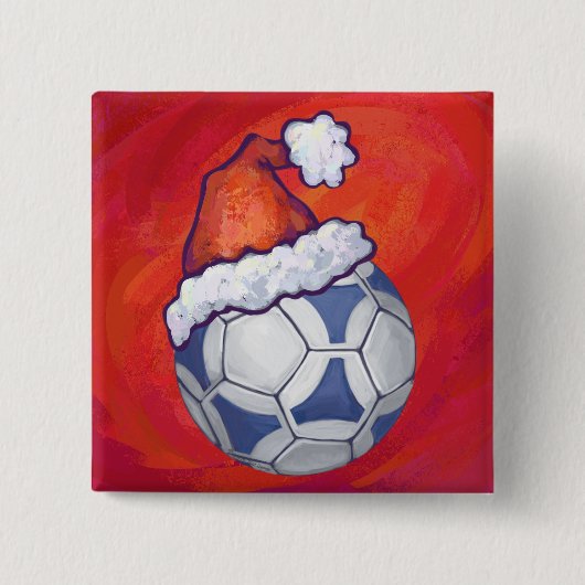 Blauw en wit feestelijk Voetbal op rood Vierkante Button 5,1 Cm (Voorkant)