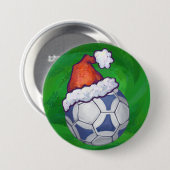 Blauw en wit feestelijke voetbal op groen ronde button 7,6 cm (Voorkant /achterkant)