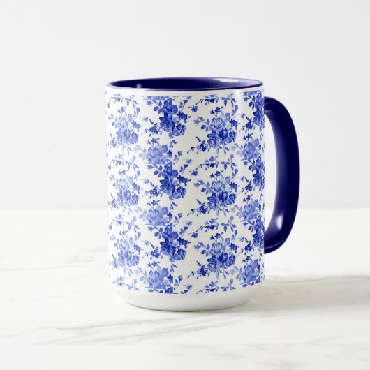 blauw en wit flessenpatroon, mok (Voorkant rechts)