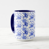 blauw en wit flessenpatroon, mok (Voorkant links)