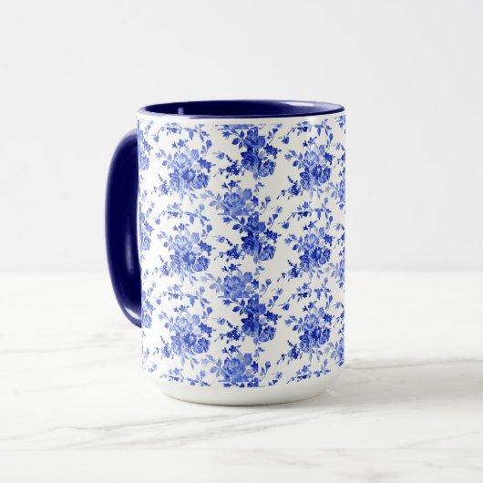  blauw en wit flessenpatroon, mok (Voorkant links)