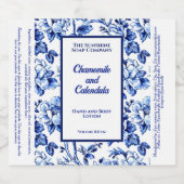 Blauw en wit floraal cosmetica flesetiket sparkling wijnetiket (Enkel label)