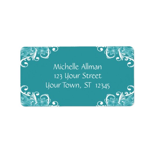 Blauw en wit Floral Avery Label (Voorkant)