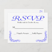 blauw en wit Floral bruiloft / partij RSVP Uitnodiging Briefkaart (Voorkant / Achterkant)