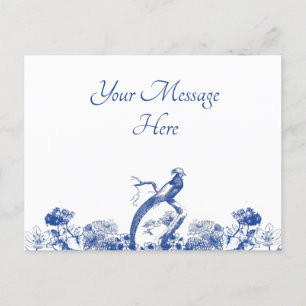 Blauw en wit floral China Patroon met vogel Briefkaart