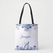 Blauw en wit floral China Patroon met vogel Draagtas (Voorkant)