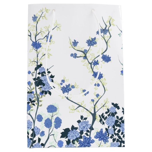 Blauw en wit Floral Gift Bag Medium Cadeauzakje (Voorkant)
