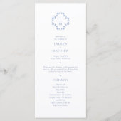 Blauw en wit | Floral Monogram Trouwprogramma Menu (Voorkant)