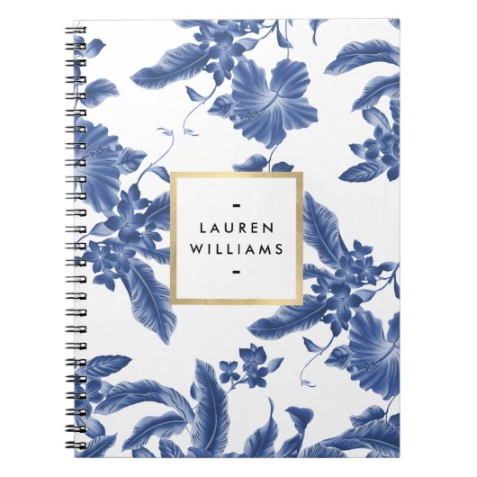  blauw en wit Floral Patroon Notitieboek (Voorkant)