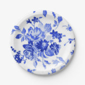 blauw en wit Floral Patroon Papieren Bordje (Voorkant)