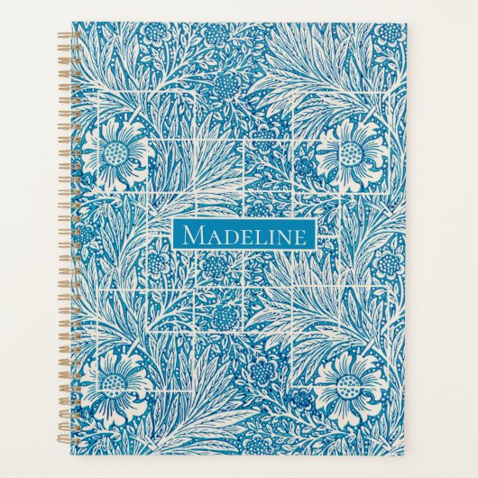 Blauw en wit  Floral Patroon Planner (Voorkant)