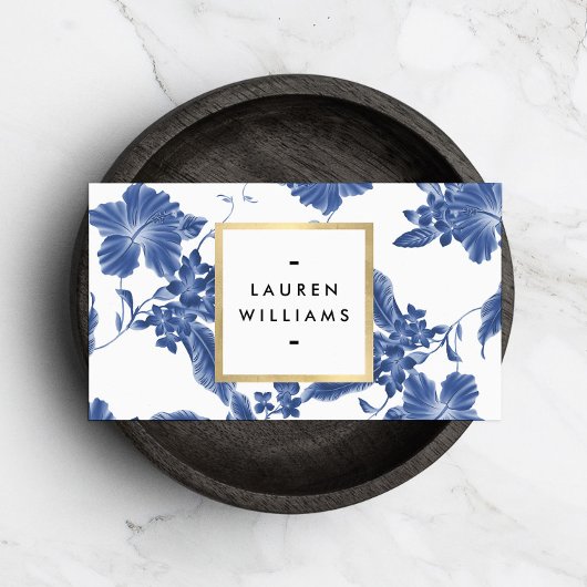 blauw en wit Floral Patroon Visitekaartje