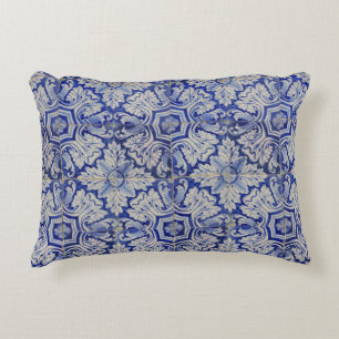 Blauw en wit  Floral Pattern Accent Kussen