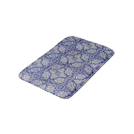 Blauw en wit  Floral Pattern Badmat (Gekanteld)