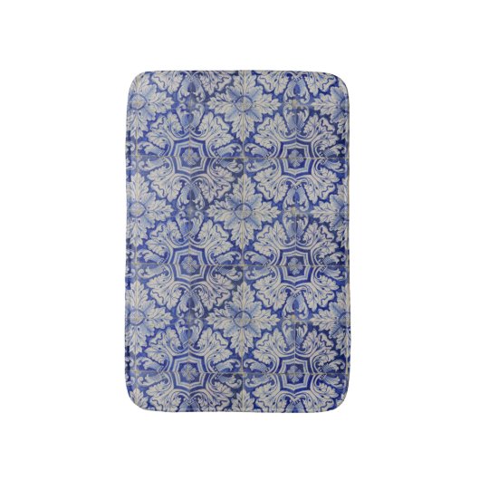 Blauw en wit  Floral Pattern Badmat (Voorkant Verticaal)