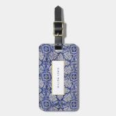 Blauw en wit Floral Pattern Bagagelabel (Voorkant verticaal)
