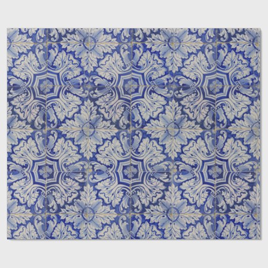 Blauw en wit Floral Pattern Cadeaupapier (Vlak)