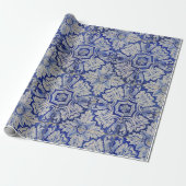 Blauw en wit Floral Pattern Cadeaupapier (Uitgerold)