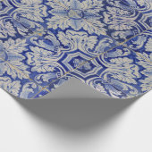 Blauw en wit Floral Pattern Cadeaupapier (Hoek)