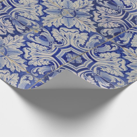 Blauw en wit Floral Pattern Cadeaupapier (Hoek)
