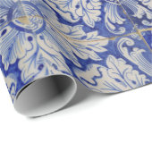 Blauw en wit Floral Pattern Cadeaupapier (Rol Hoek)