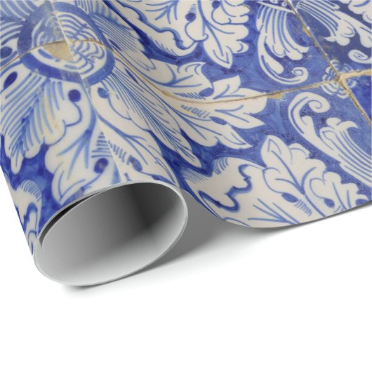 Blauw en wit Floral Pattern Cadeaupapier (Rol Hoek)