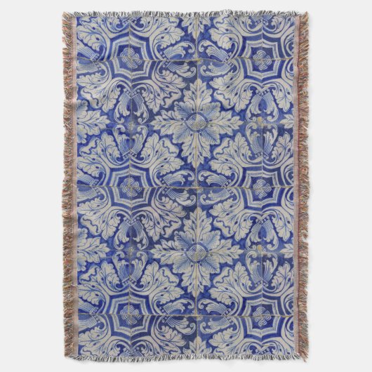Blauw en wit  Floral Pattern Deken (Voorkant Verticaal)