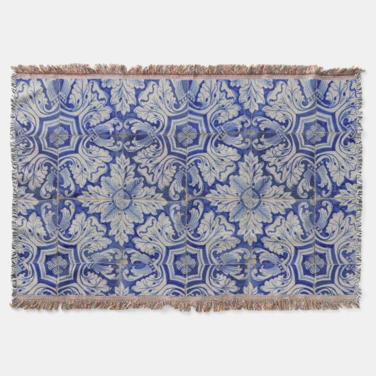 Blauw en wit  Floral Pattern Deken (Voorkant)