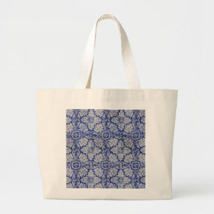 Blauw en wit Floral Pattern Grote Tote Bag