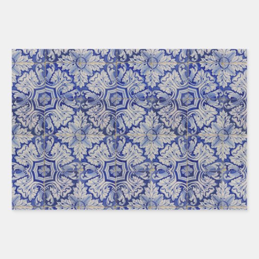 Blauw en wit  Floral Pattern Inpakpapier Vel (Voorkant)