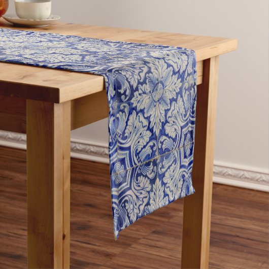 Blauw en wit  Floral Pattern Korte Tafelloper (Voorbeeld)