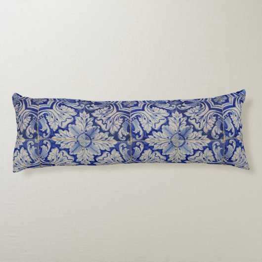 Blauw en wit  Floral Pattern Lichaamskussen (Achterkant)