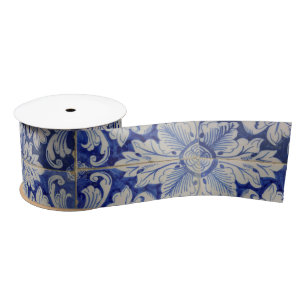 Blauw en wit Floral Pattern Lint
