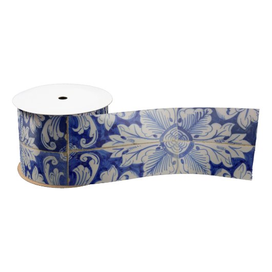 Blauw en wit  Floral Pattern Lint (Spoel)