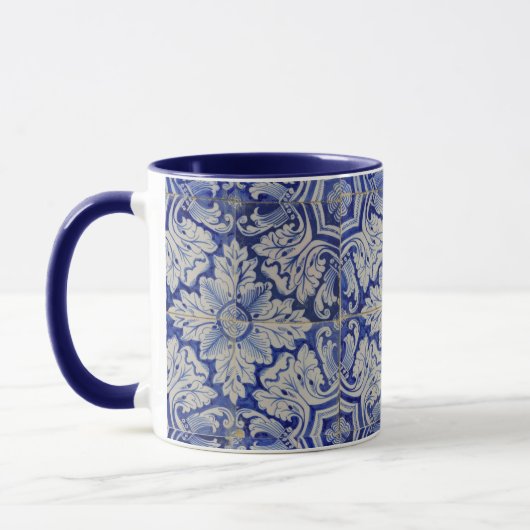 Blauw en wit  Floral Pattern Mok (Links)