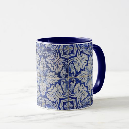 Blauw en wit  Floral Pattern Mok (Voorkant rechts)