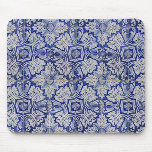 Blauw en wit  Floral Pattern Muismat (Voorkant)