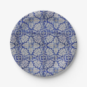 Blauw en wit Floral Pattern Papieren Bordje