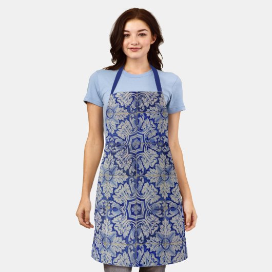 Blauw en wit  Floral Pattern Schort (Gedragen)