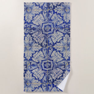 Blauw en wit Floral Pattern Strandlaken