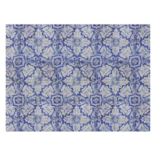Blauw en wit  Floral Pattern Tafelkleed (Voorkant (Horizontaal))
