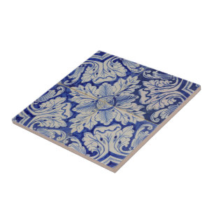 Blauw en wit  Floral Pattern Tegeltje