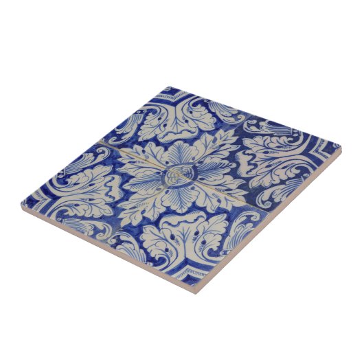 Blauw en wit  Floral Pattern Tegeltje (Zijkant)