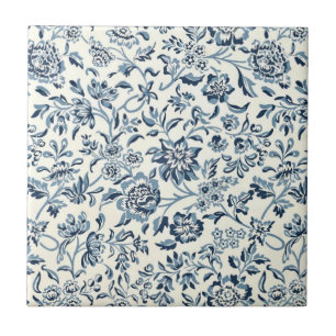 blauw en wit floreel patroon tegeltje