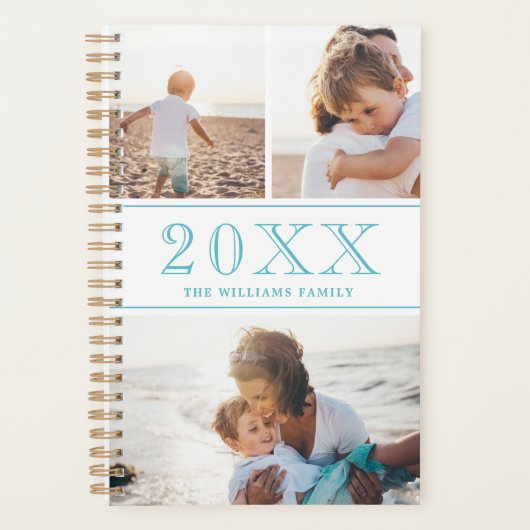 Blauw en wit fotocollage planner (Voorkant)