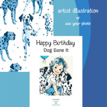 Blauw en Wit Geïllustreerd Dalmatisch | Verjaardag