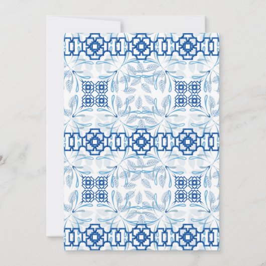 Blauw en wit geometrisch bloemmotief chinoiserie kaart (Achterkant)
