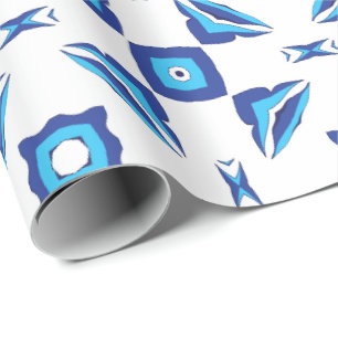 Blauw en wit geometrisch patroon cadeaupapier