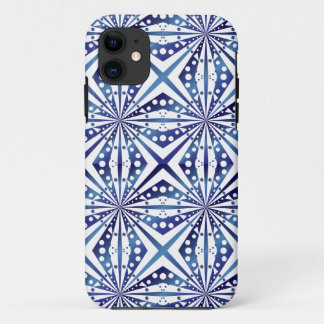 Blauw en wit geometrisch patroon iPhone 11 hoesje